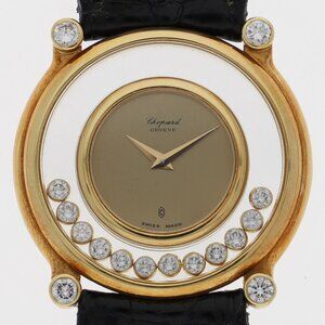 WATCH Chopard Happy diamond gold YG/leather QZ